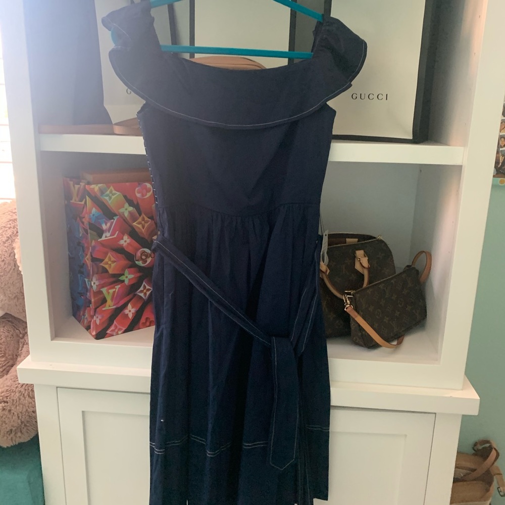 Blue Off the shoulder Buisness Casual Dress